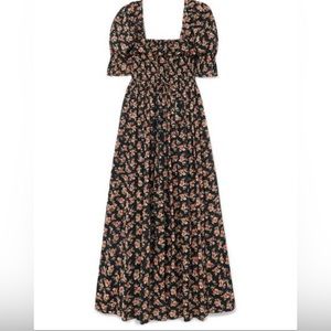 Rare Doen Sol Shirred Cotton Maxi Dress in Poppy M